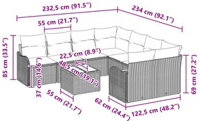9 Darabos Kert Kanapé Szett párnákkal Bézs Poli Rattan, 2-Fős Kert Kanapé párnákkal Bézs Poli Rattan