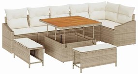 vidaXL Kerti Kanapé Szett párnával tárolóval 9 pcs Bézs Poli rattan