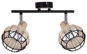 Fekete-krémszínű mennyezeti lámpa fém-rattan búrával ø 12 cm Tajga – Candellux Lighting