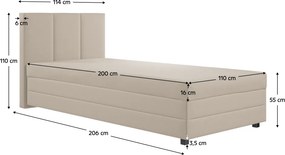 Boxspring ágy, egyszemélyes, bézs, 110x200, univerzális, ALEXA