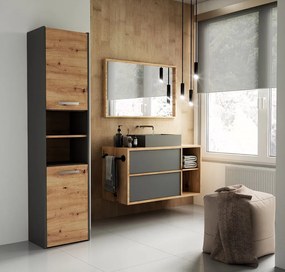 Riano MIX S40 fürdőszoba szekrény, 40x170x30 cm, antracit-tölgy
