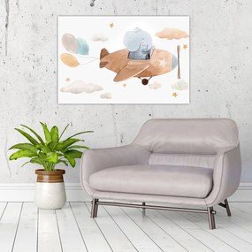 Kép - Akvarell elefánt egy repülőgépen (90x60 cm)