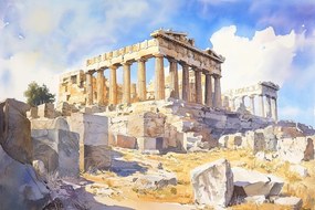 Vászonkép Canvas Akvarell Athén Görögország Akropolisz Parthenon Kilátás 60x40