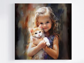 Poszter Gyerek Låny Macska Cica Portré 40x40