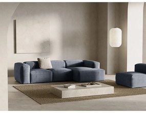 Szürkéskék kordbársony sarokkanapé (jobb oldali-heverő résszel) Bergano – Cosmopolitan Design