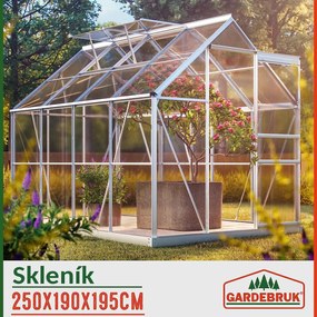 Gardebruk M4 polikarbonát kerti üvegház alappal, 250x190x195cm, átlátszó