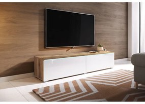 WILLA D TV-szekrény LED-világítással 140 cm - wotan tölgy / fényes fehér