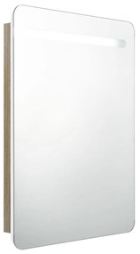 fehér, tölgyszínű LED-es tükrös fürdőszobaszekrény 60x11x80 cm