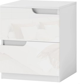 HOMCOM Modern Éjjeli Szekrény Magas Fényű Fehér Előlapú Fiókokkal és Párnázott Felső Szélén 40x40x48 cm Fehér | Aosom