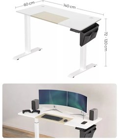 Íróasztal, elektromosan állítható magasság, bézs és fehér 60 x 140 x (72-120) cm