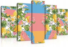 Vászonkép 100x60 Trópusok ananász levelek pálma virágok színek nyár egzotikus