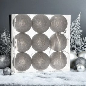 Ezüst glitteres műanyag karácsonyi gömb szett 9x8cm