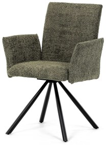 Scaun de sufragerie pivotant / Fotoliu de sufragerie, țesătură vintage verde, picioare din metal negru, mecanism de rotire 90°/90° (stânga/dreapta) - funcție de resetare