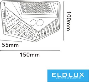UNIVERSO Solarlámpa-PIR 3.7V-1200mAH 6500K 5.5V-0.55W 60lm IP65 fekete