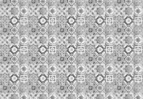 Fotótapéta Fekete-Fehér Csempe Dísz Geometrikus Virágok 208x146 +ragasztó