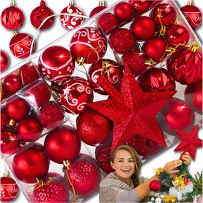 Karácsonyfadísz Szett XXL Piros 100 Db 6/4/3 CM Csillag