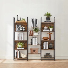 Stílusos ipari könyvespolc 166x158cm széles barna és fekete