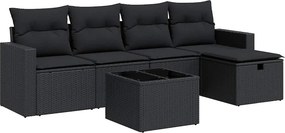 vidaXL 6 részes fekete polyrattan kerti ülőgarnitúra párnákkal
