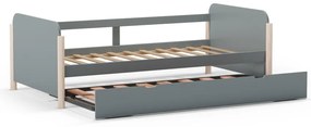 Szürkészöld borovi fenyő gyerekágy kihúzható pótággyal ágyráccsal 90x190 cm Enola – Marckeric