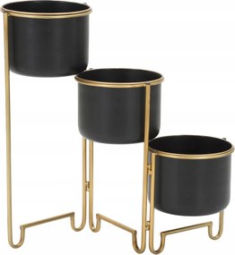 Virágágyás fém fekete 3 virágtartó állvány arany állvány