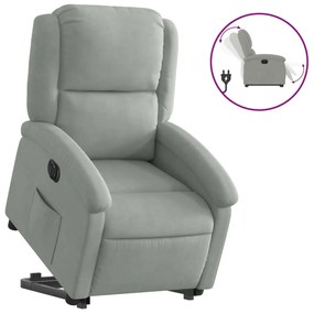 elektromos felállást segítő világosszürke bársony fotel