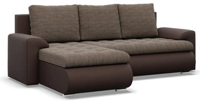 Tokio sarokkanapé, 2 ágyneműtartóval, fonott + műbőr, baloldali, barna
