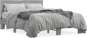 vidaXL szürke sonoma szerelt fa és fém ágykeret 135 x 190 cm