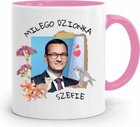 Rózsaszín Politikai Bögre Mateusz Morawiecki Miniszterelnök fényképes nyomtatással