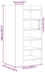 füstös tölgy színű szerelt fa cipőszekrény 52 x 37,5 x 100 cm