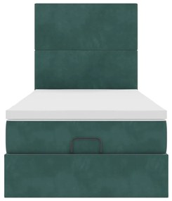 Ottomán ágykeret matracokkal sötétzöld 80x200cm bársony