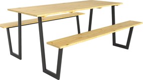 Outsunny 3 darabos Fa Sör sátor szett, napernyőnyílással, 2 db sörpad, Kert bútor szett teraszhoz, kempinghez, 175 x 148 x 78 cm Természetes Fa | Aoso