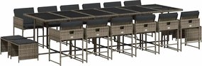 vidaXL 17 részes szürke polyrattan kerti étkezőgarnitúra párnával