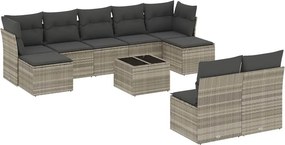 vidaXL 10 részes világosszürke polyrattan kerti ülőgarnitúra párnákkal