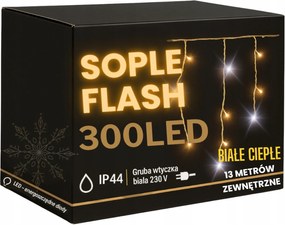 Jégcsap 300 Led 13 m Fehér Meleg Flash Kültéri Függöny Gumi Kábel
