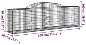 9 db íves horganyzott vas gabion kosár 300x50x80/100 cm