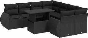 vidaXL 9 részes fekete polyrattan kerti ülőgarnitúra párnákkal