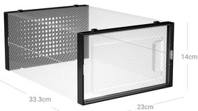 Cipőtároló doboz, egymásra rakható műanyag tároló 18db, átlátszó és fekete 33x23x14 cm