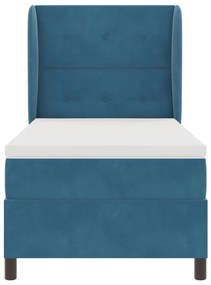 Box Spring Ágy Matraccal Sötétkék 100x200 cm Bársony