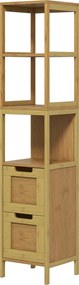 Kleankin Cozy Stílusú Fürdőszobai Oszlop Tároló Szekrény 30L x 30W x 144H cm 3 Polccal és 2 Fiókkal Természetes Bambuszból | Aosom