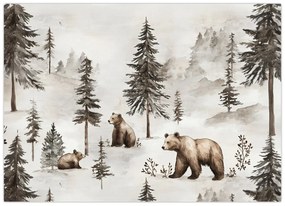 Üveg kép - Erdő medvékkel (70x50 cm)