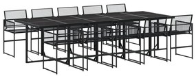 11 részes fekete polyrattan kerti étkezőgarnitúra