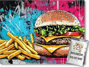 Fotótapéta Flizelina Fal Tégla Graffiti Hamburger Hasábburgonya 150x105 ragasztó