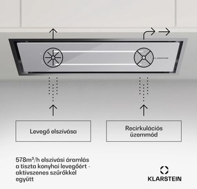 Klarstein High Line Eco 90, Mennyezeti páraelszívó, 90 cm, 436 m³/ó, fokozatok, távirányító, környezeti világítás