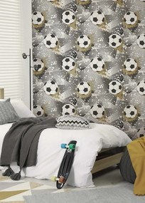 Holden Decor Adventure Awaits Football Frenzy arany-ezüst focis papír tapéta – 14090