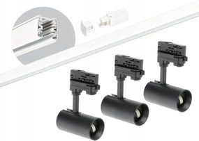 Sín szett 3 fázisú sín fehér 2m, 3x Lámpa Fekete komplett szett