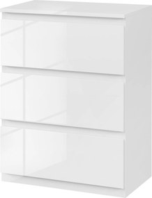 HOMCOM 3 Fiókos Fiókos Szekrény Modern Hálószobába Anti-tip Tervezéssel, Nappali és Előszoba Számára 55x34x75 cm Fényes Fehér | Aosom