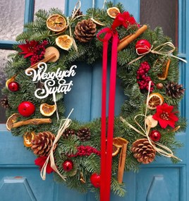 Kézzel készített Élő fenyő koszorú Karácsonyi ajtódísz Nobilis XXL