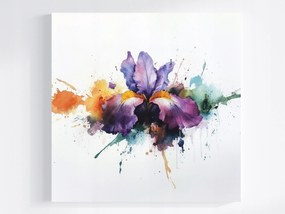 Vászonkép Canvas Akvarell Természet Virág Lila Írisz Splash 80x80
