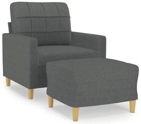 sötétszürke szövet kanapéfotel lábtartóval 60 cm
