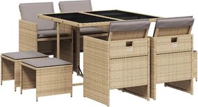 vidaXL 9 részes vegyes bézs polyrattan kerti étkezőgarnitúra párnákkal